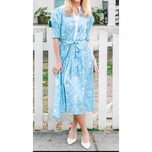 Victoria Dunn Periwinkle Bloom Midi Dress Small Blue Floral Cotton Resort Preppy